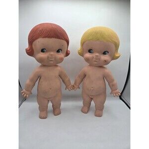 Vtg Uneeda Campbell's Soup Kid Vinyl Girl Dolls #214 Flatsy 1974 13"